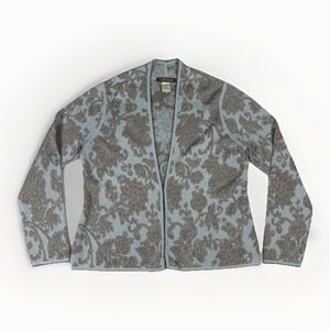Sigrid‎ Olsen Cardigan Sweater Womens Medium Petite Blue Floral Silk Lace Trim